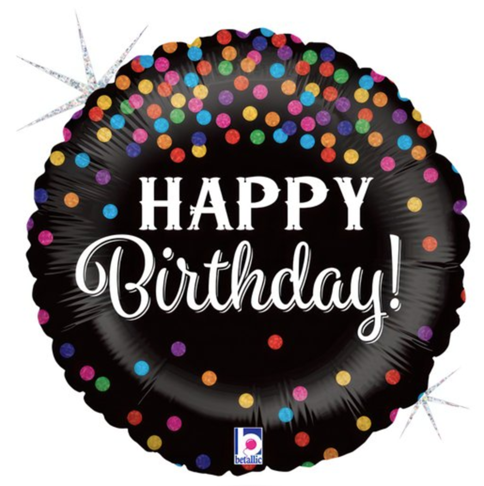 Folienballon - Happy Birthday, Konfetti schwarz rund - ø 46cm